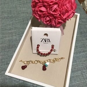 ZARA Beautiful Bracelet Set rust, coral color& Faux Stones.Very Nice For Fall.